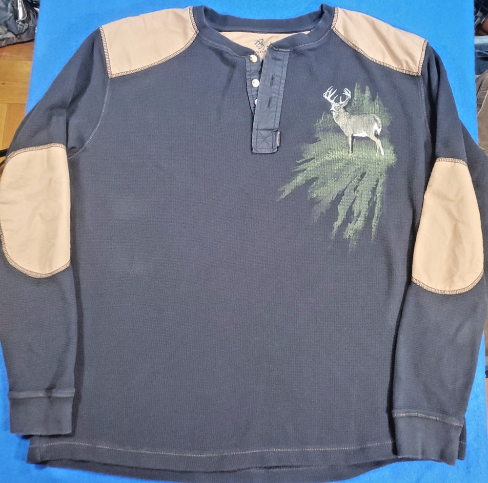 Legendary Whitetails Men XL Thermal Henley Shirt Long Sleeve W/ Elbow Patch